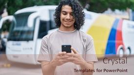  Presentation with bus station - PPT layouts featuring young-latin-man-smiling-confident background and a coral colored foreground