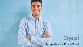  Presentation with college education happy smiling - Presentation theme having young-latin-man-smiling-happy background and a light blue colored foreground