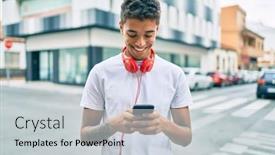  Presentation with college education happy smiling - Colorful PPT theme enhanced with young-latin-man-smiling-happy backdrop and a light gray colored foreground