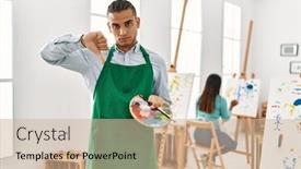  Presentation with art - Presentation theme featuring young-latin-man-standing background and a soft green colored foreground