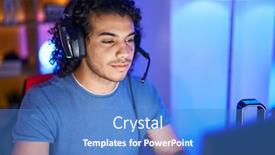  Presentation with gaming - Slide deck enhanced with young-latin-man-streamer-sitting background and a teal colored foreground