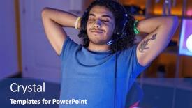  Presentation with streamer - Slides featuring young-latin-man-streamer-smiling background and a teal colored foreground