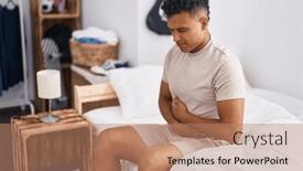  Presentation with stomach - Presentation theme having young-latin-man-suffering background and a coral colored foreground