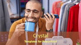  Presentation with voice - Slide set having young-latin-man-tailor-listening background and a  colored foreground