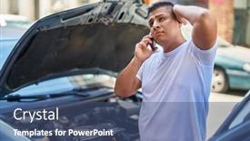  Presentation with smartphone - PPT theme featuring young-latin-man-talking background and a  colored foreground