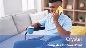  Presentation with musical instruments latin america - Presentation theme having young-latin-man-talking background and a teal colored foreground