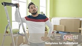  Presentation with latin americacinema - Presentation theme enhanced with young-latin-man-tired-leaning and a coral colored foreground