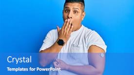  Presentation with woman covering man mouth hand - Audience pleasing slides consisting of young-latin-man-using-glucose backdrop and a cobalt blue colored foreground