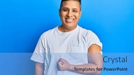  Presentation with teeth - Colorful PPT theme enhanced with young-latin-man-using-glucose backdrop and a light blue colored foreground