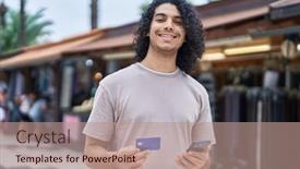  Presentation with credit market - Slide deck enhanced with young-latin-man-using-smartphone background and a coral colored foreground