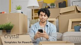  Presentation with new home - Slide deck enhanced with young-latin-man-using-smartphone background and a coral colored foreground