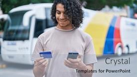 Presentation with bus station - Presentation with young-latin-man-using-smartphone background and a light blue colored foreground