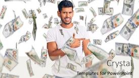  Presentation with forefinger - Colorful presentation theme enhanced with young-latin-man-wearing-casual backdrop and a soft green colored foreground