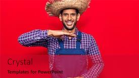  Presentation with apron - Cool new slide deck with young-latin-man-wearing-farmer backdrop and a crimson colored foreground