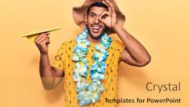 Presentation with hawaiian - Audience pleasing presentation design consisting of young-latin-man-wearing-summer backdrop and a yellow colored foreground