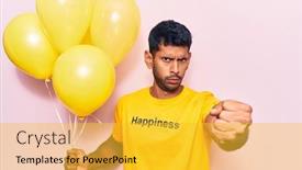  Presentation with happiness - Beautiful theme featuring young-latin-man-wearing-t backdrop and a yellow colored foreground