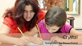  Presentation with daughter - Theme with young latin mother helping her background and a coral colored foreground