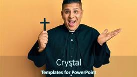  Presentation with crucifix - PPT theme having young-latin-priest-man-holding background and a navy blue colored foreground
