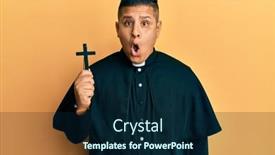  Presentation with crucifix - Slide deck with young-latin-priest-man-holding background and a navy blue colored foreground