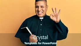  Presentation with friendly - Amazing slide set having young-latin-priest-man-holding backdrop and a navy blue colored foreground
