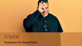  Presentation with latin america communities - Colorful presentation theme enhanced with young-latin-priest-man-standing backdrop and a gold colored foreground