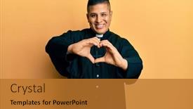  Presentation with heart love - Colorful slide set enhanced with young-latin-priest-man-standing backdrop and a gold colored foreground