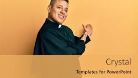  Presentation with natural - Slide deck with young-latin-priest-man-standing background and a yellow colored foreground
