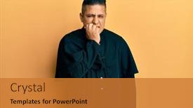 Presentation with anxiety - Colorful PPT theme enhanced with young-latin-priest-man-standing backdrop and a gold colored foreground