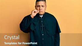  Presentation with young man on the phone - Beautiful presentation featuring young-latin-priest-man-standing backdrop and a navy blue colored foreground