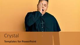  Presentation with face pain - Presentation theme with young-latin-priest-man-standing background and a gold colored foreground