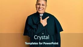  Presentation with cheerful - Presentation consisting of young-latin-priest-man-standing background and a navy blue colored foreground