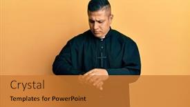  Presentation with time - Cool new PPT theme with young-latin-priest-man-standing backdrop and a gold colored foreground