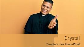  Presentation with hand palm - Amazing presentation design having young-latin-priest-man-standing backdrop and a yellow colored foreground