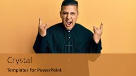  Presentation with rock star - Audience pleasing presentation design consisting of young-latin-priest-man-standing backdrop and a gold colored foreground