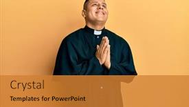  Presentation with praying hands - Beautiful PPT layouts featuring young-latin-priest-man-standing backdrop and a gold colored foreground