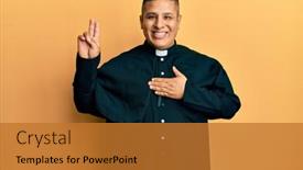  Presentation with chest - Presentation design consisting of young-latin-priest-man-standing background and a gold colored foreground