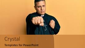 Presentation with violence - PPT theme with young-latin-priest-man-standing background and a gold colored foreground