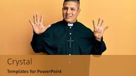  Presentation with number - Audience pleasing PPT theme consisting of young-latin-priest-man-standing backdrop and a gold colored foreground