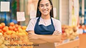  Presentation with fruit - Slide deck consisting of young-latin-shopkeeper-girl background and a yellow colored foreground