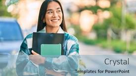  Presentation with happy young student girl holding - Amazing slide set having young-latin-student-girl-smiling backdrop and a light blue colored foreground