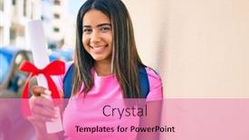  Presentation with happy young student girl holding - Colorful slide deck enhanced with young-latin-student-girl-smiling backdrop and a coral colored foreground