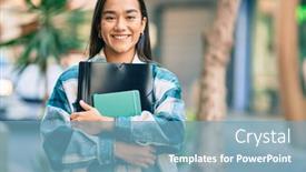  Presentation with happy young student girl holding - Beautiful theme featuring young-latin-student-girl-smiling backdrop and a teal colored foreground
