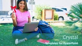 Presentation with diploma - Slides featuring young-latin-student-girl-using background and a ocean colored foreground