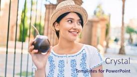  Presentation with infusion - Colorful presentation enhanced with young-latin-tourist-girl backdrop and a sky blue colored foreground