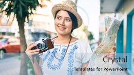  Presentation with map vintage - Amazing theme having young-latin-tourist-girl backdrop and a light blue colored foreground