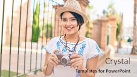  Presentation with vacation - Presentation theme consisting of young-latin-tourist-girl background and a coral colored foreground