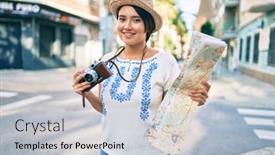  Presentation with map vintage - PPT theme consisting of young-latin-tourist-girl background and a light blue colored foreground
