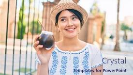  Presentation with infusion - Cool new presentation theme with young-latin-tourist-girl backdrop and a sky blue colored foreground