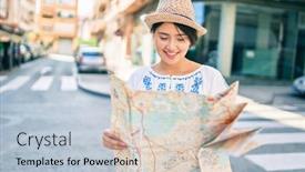  Presentation with city map - Audience pleasing presentation design consisting of young-latin-tourist-girl backdrop and a lemonade colored foreground