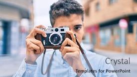  Presentation with tourist - Slide set enhanced with young-latin-tourist-man-smiling background and a light blue colored foreground